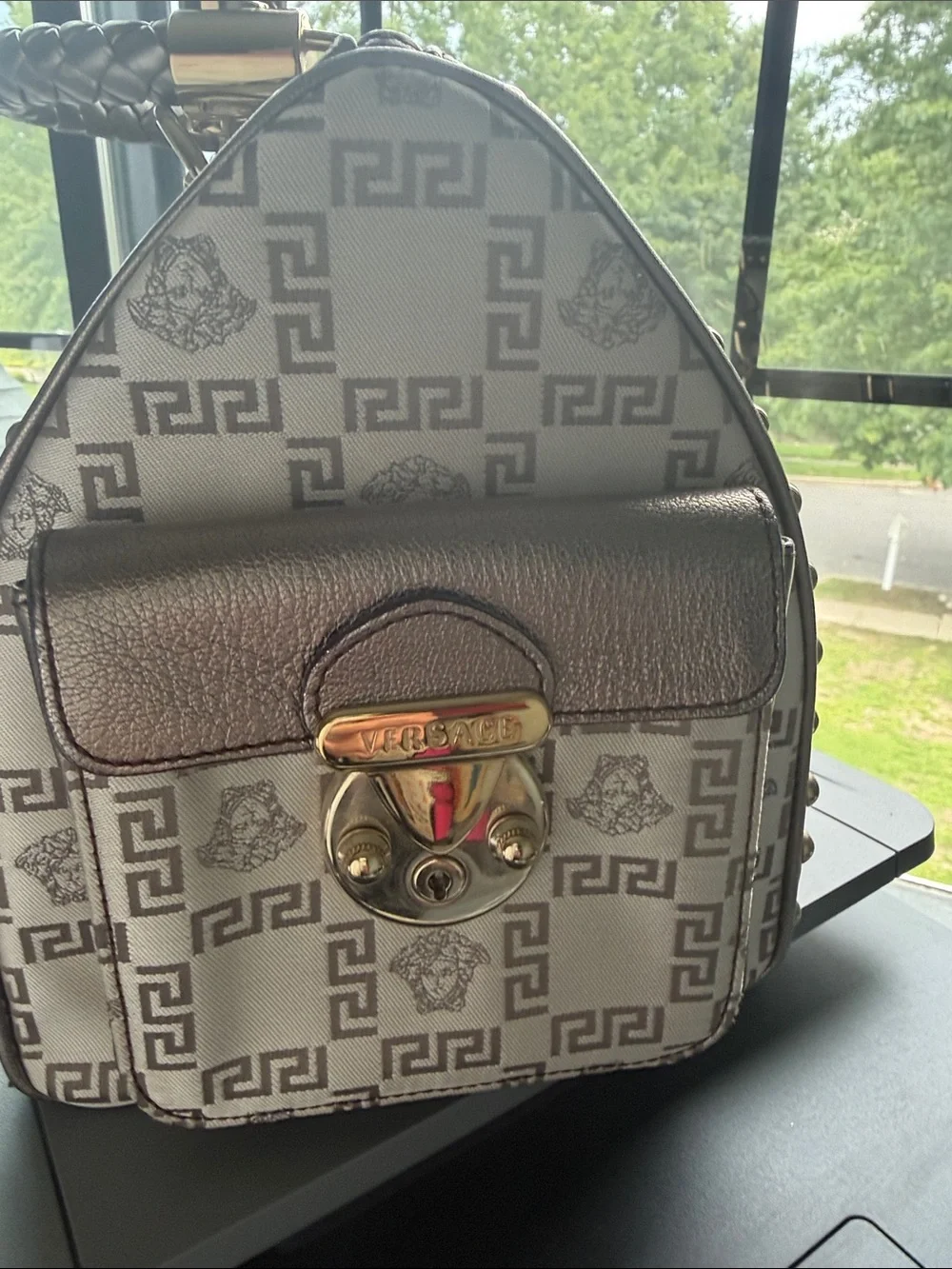 Versace Snap out of it Medusa Jacquard Madonna Vintage Satchel